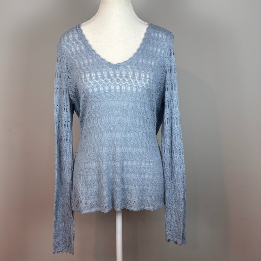 Ann Taylor Y2K Womens Baby Blue Open Knit Cashmere Sweater SZ LG Coquette Fairy